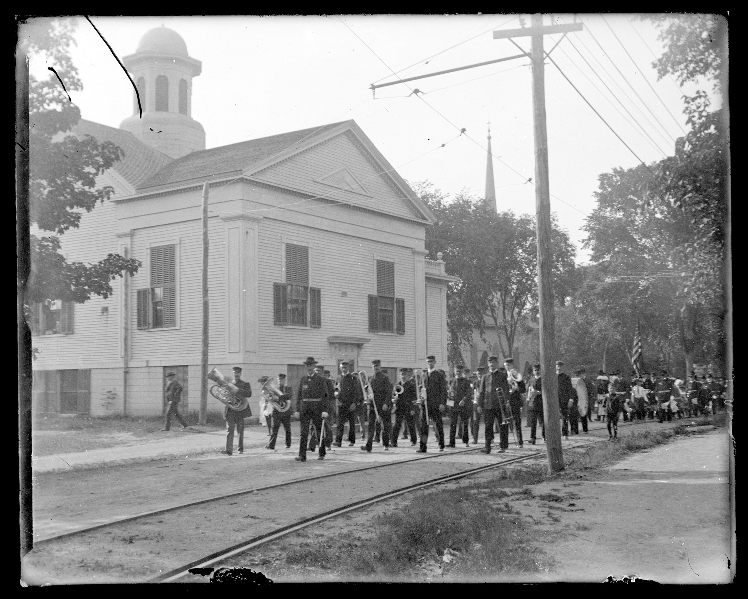 Band marching on Green Street, Kingston, 1903