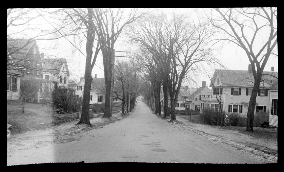 Summer Street looking south before the widening, 1927. By Emily Fuller Drew.